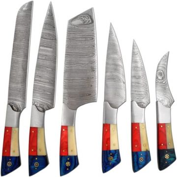 Professional Kitchen Knives Custom Made Damascus Steel 6 Pcs Set